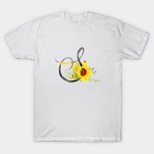 letter S calligraphy sunflower watercolor T-Shirt